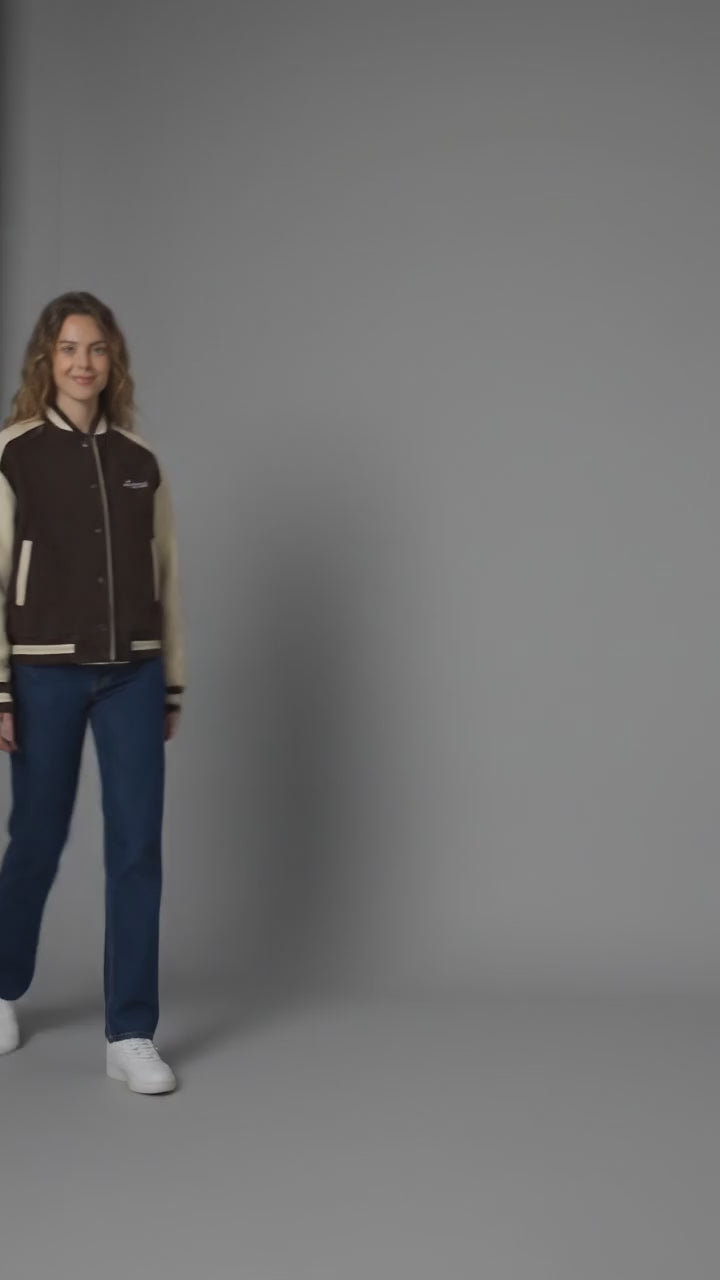 Chic Brown & Cream Women’s Varsity Jacket