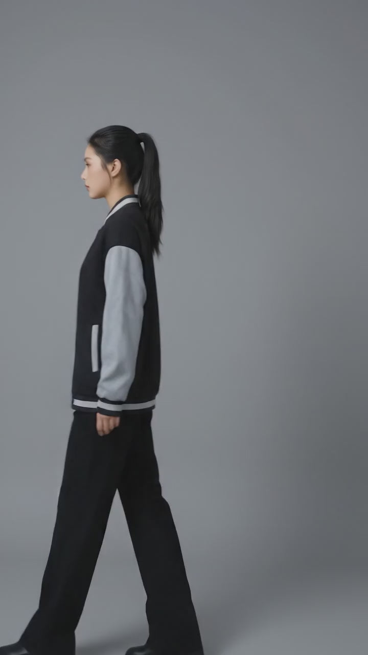 Black & Grey Women’s Varsity Bomber Jacket