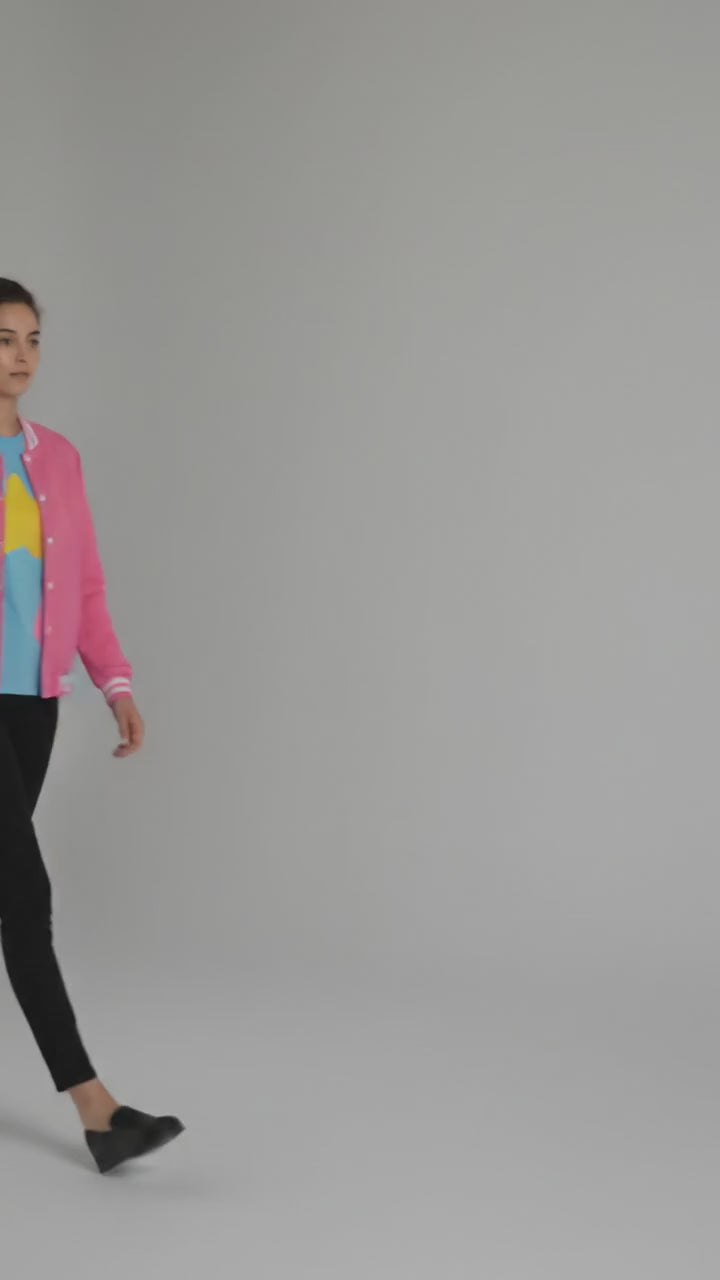 Candy Pink Edge Women’s Varsity Jacket