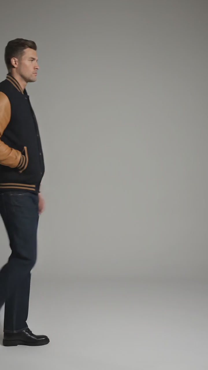 Heritage Wool Varsity Jacket with Genuine Leather Sleeves