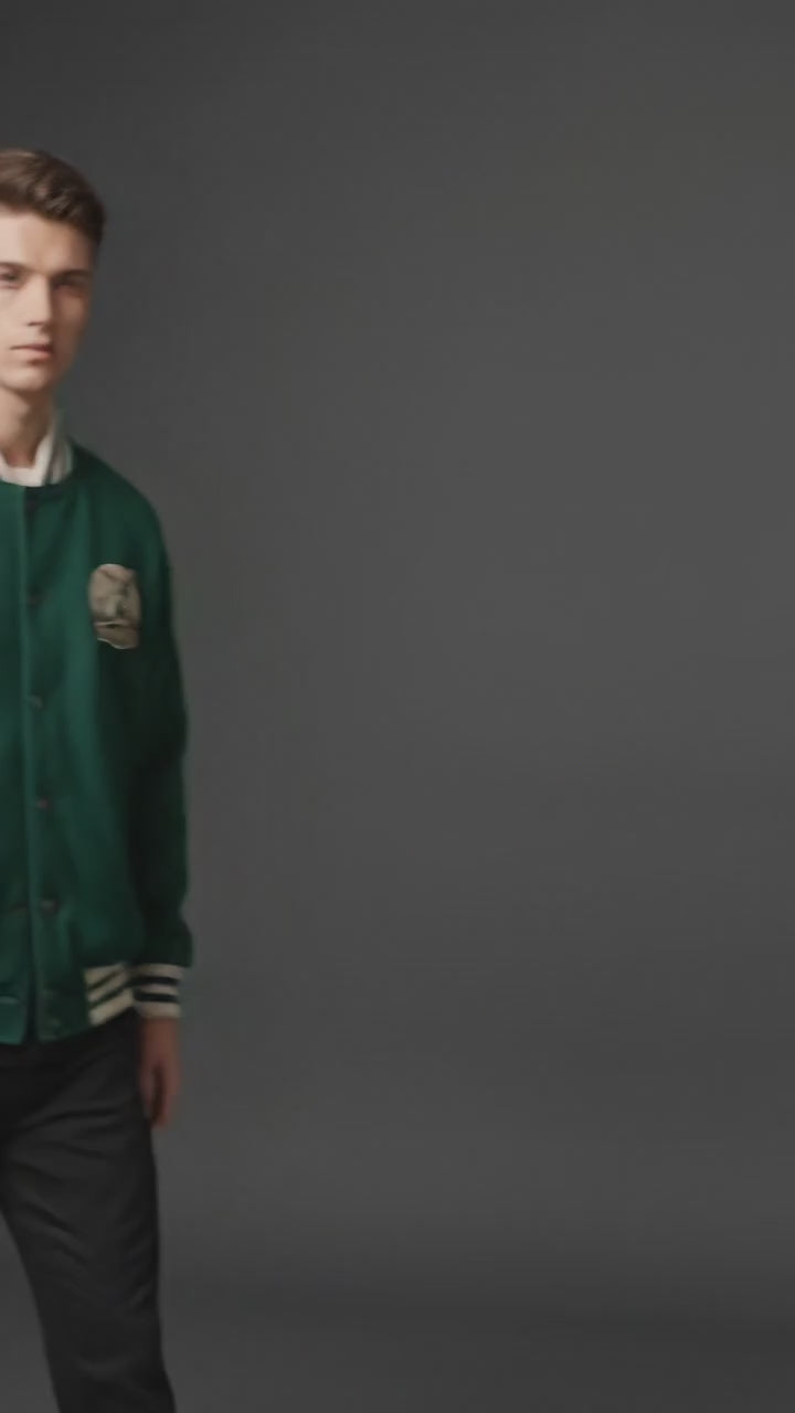 Men’s Green Wool Varsity Jacket – Classic Letterman Bomber Style