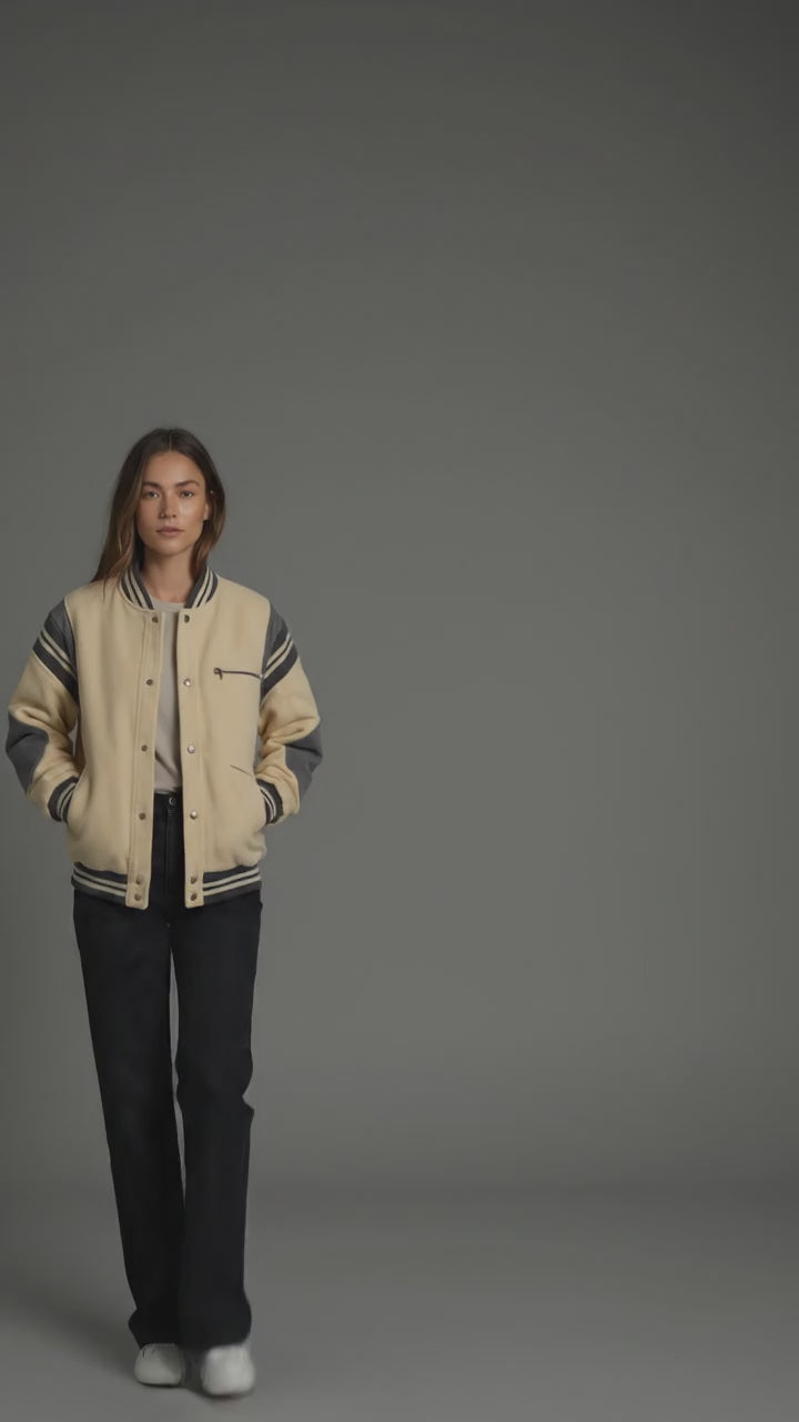 Grey & Cream Women’s Varsity Jacket