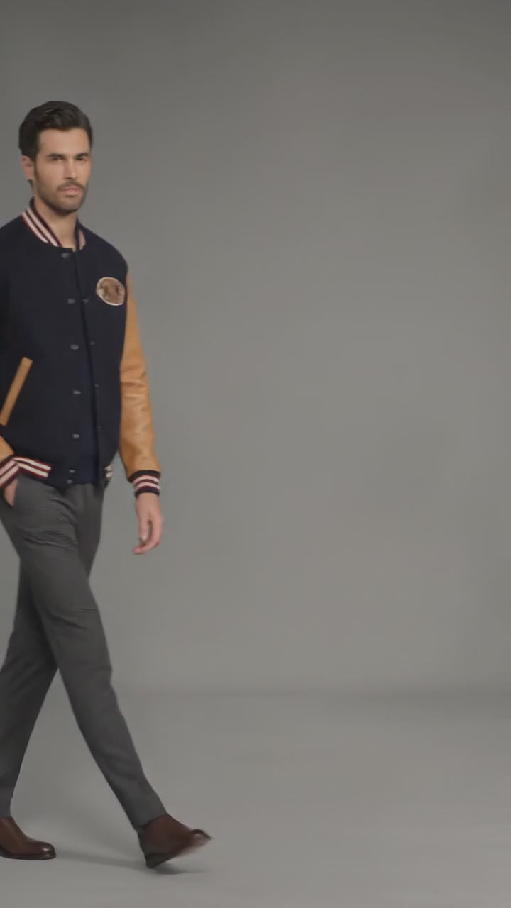 Men’s Basketball Champions Varsity Jacket – Navy Wool & Tan Leather