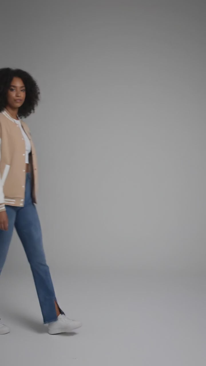Peach & White Classic Women’s Varsity Jacket
