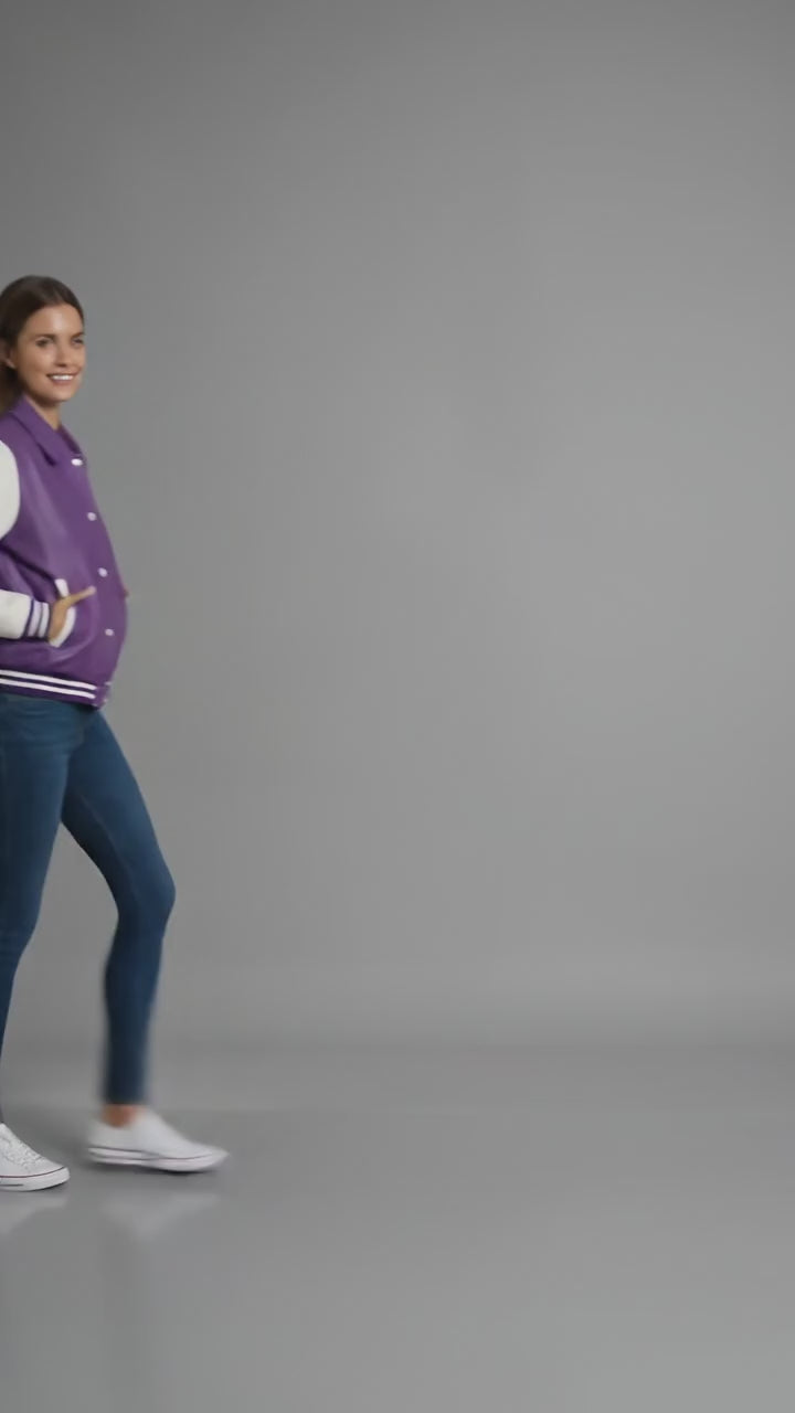 Dark Purple & White Leather Women’s Varsity Jacket