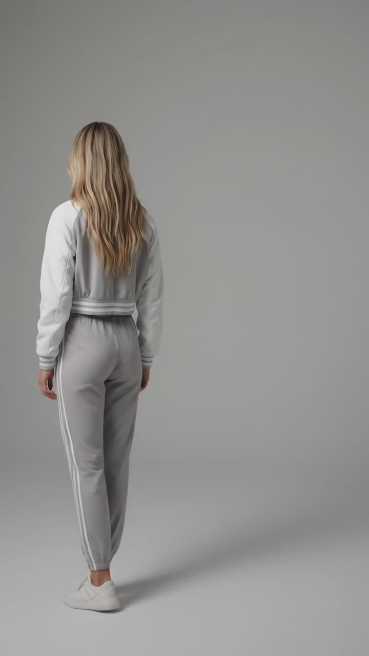 Aura Grey & White Classic Women’s Varsity Jacket