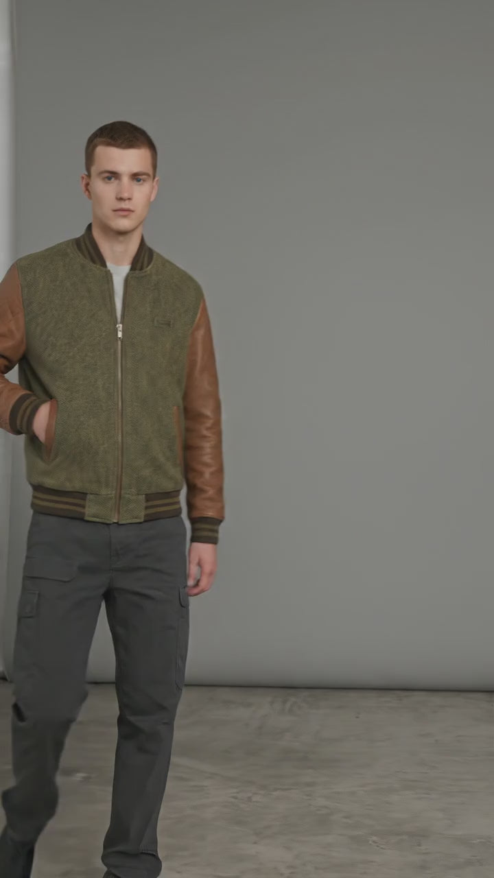 Men’s Leather Varsity Jacket – Vintage Letterman Streetwear Style