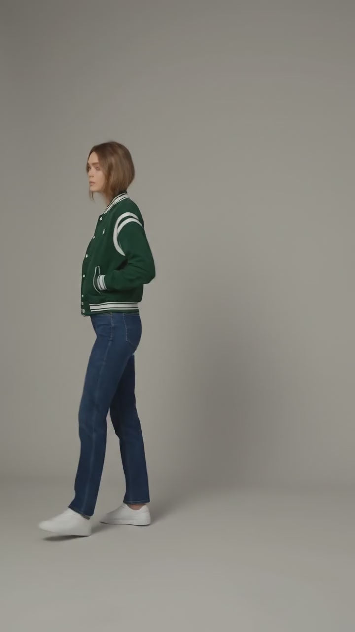 Forest Glow Green Women’s Letterman Varsity Jacket