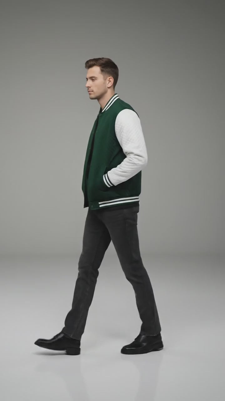 green body white sleeves varsity jacket