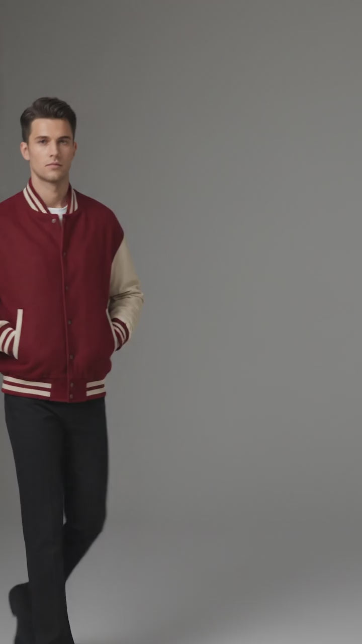 Men’s Red Wool Varsity Jacket – Leather Sleeves Custom Letterman Baseball Outerwear