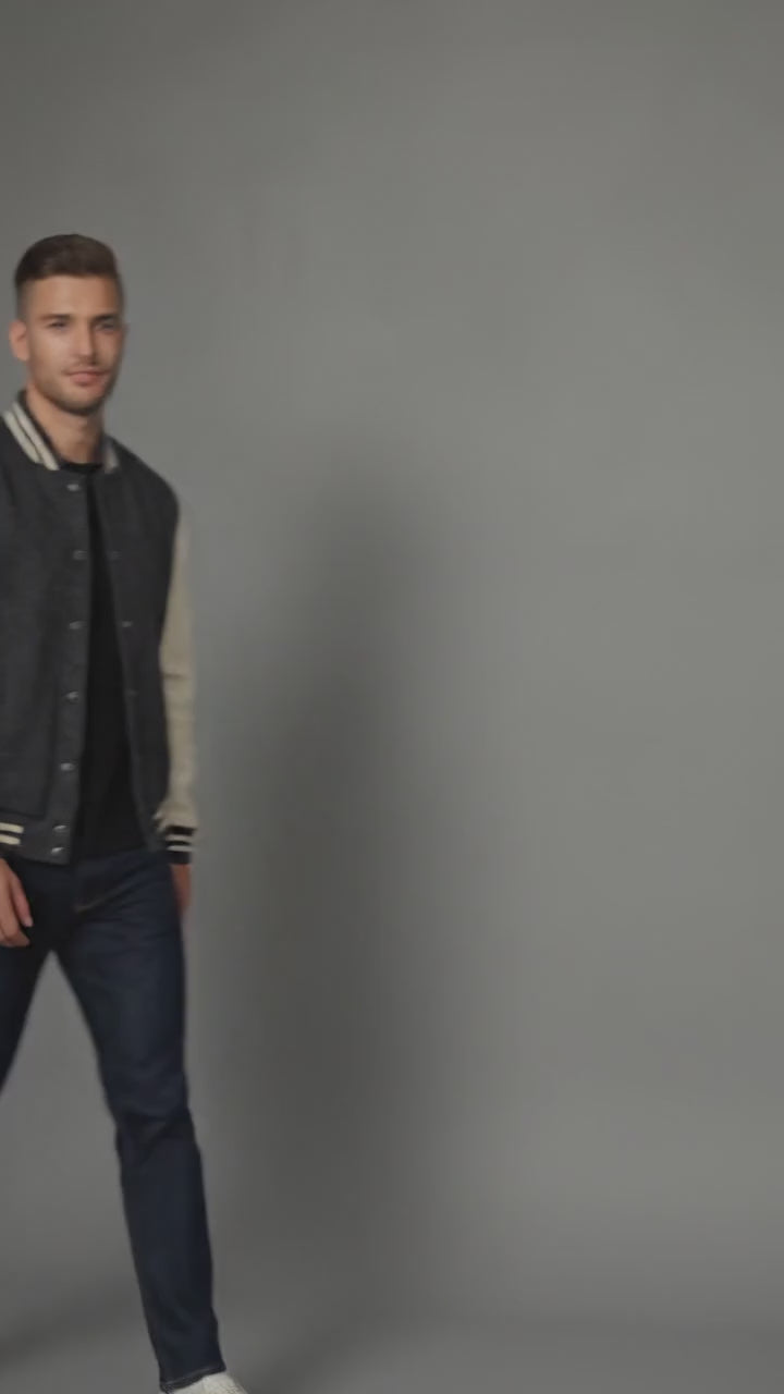 Men’s Black & White Slim Fit Varsity Jacket – Retro Letterman Style