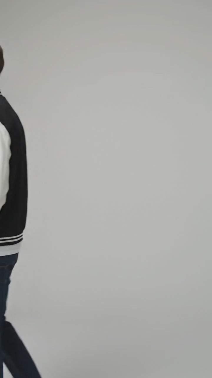 Men’s Black Varsity Jacket with White Leather Sleeves