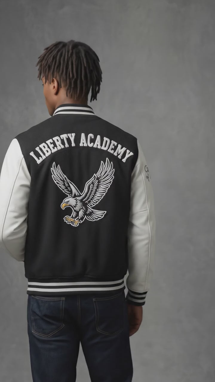 Men’s Black & White Patchwork Varsity Jacket