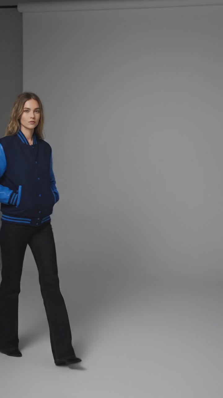 Blue & Black Women’s Leather Varsity Jacket