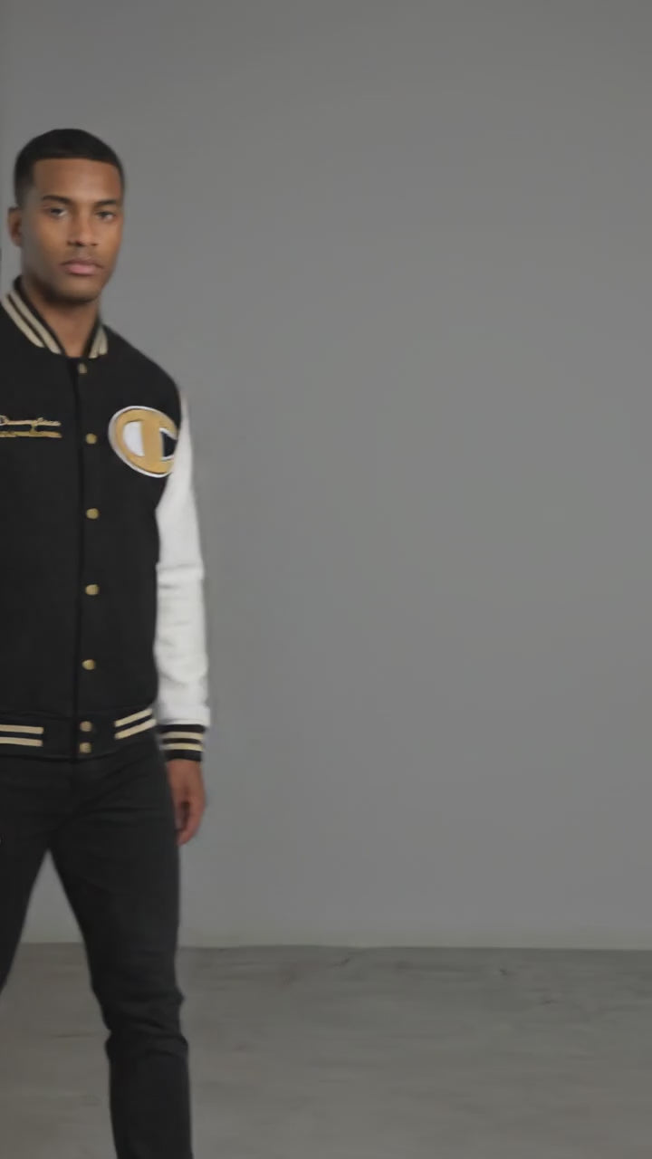 Men’s Classic Black & White Varsity Jacket – Letterman Baseball Bomber