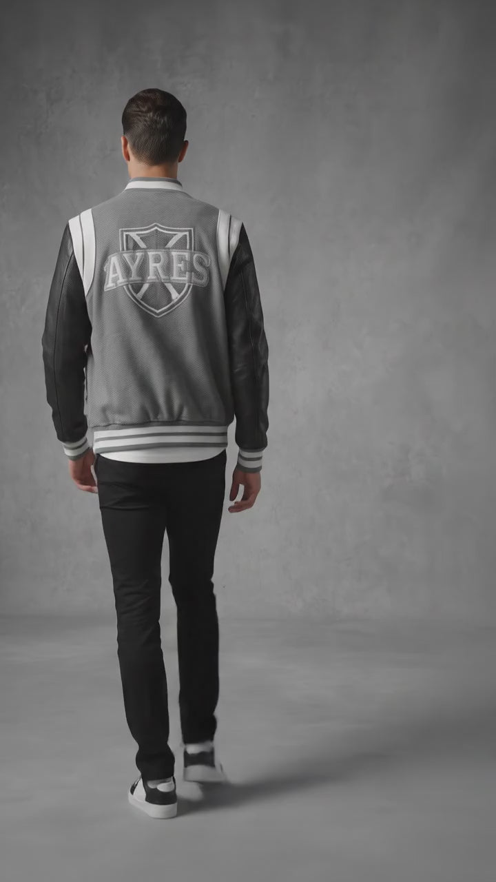 Men’s Slim Fit Bomber Jacket – Leather Sleeves Streetwear Style