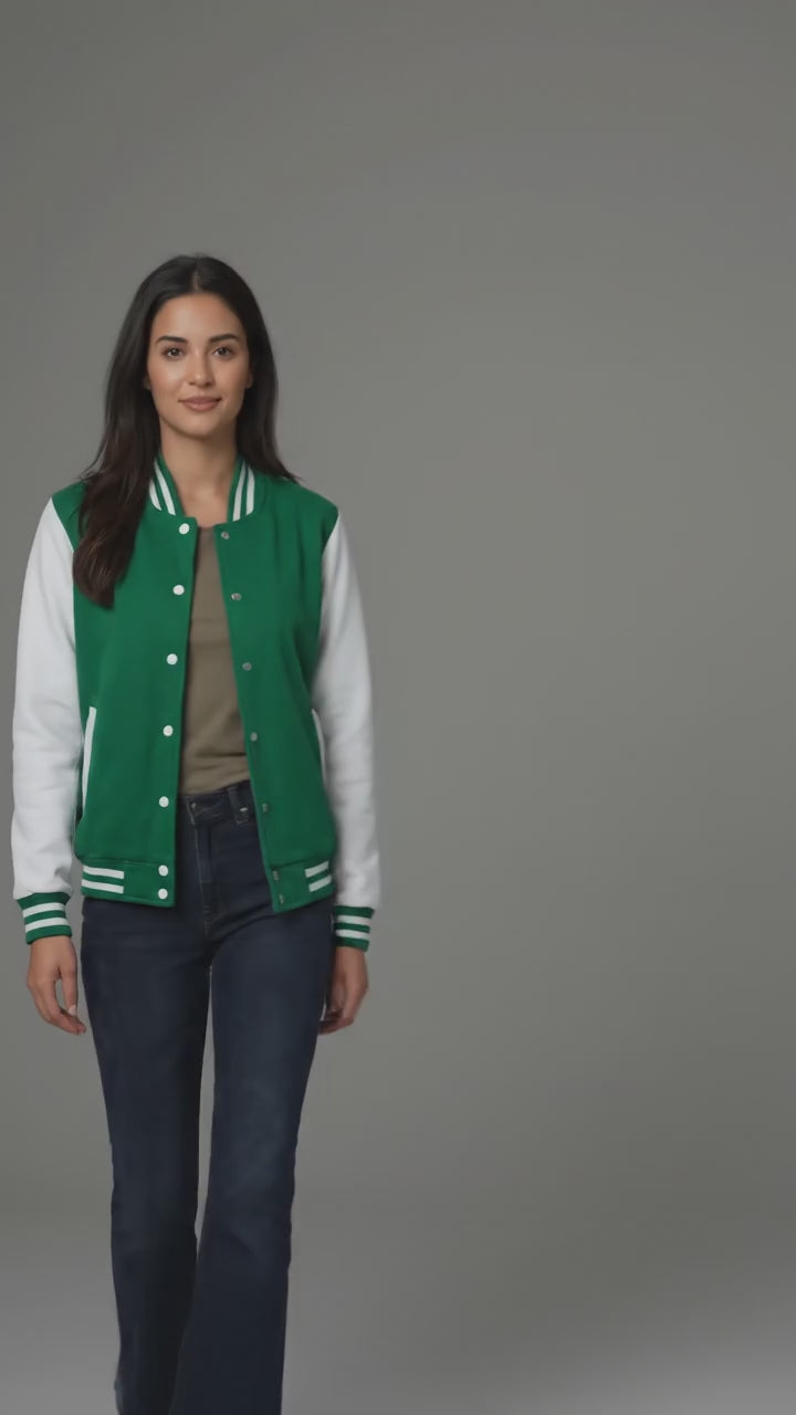 Emerald White Women’s Varsity Jacket
