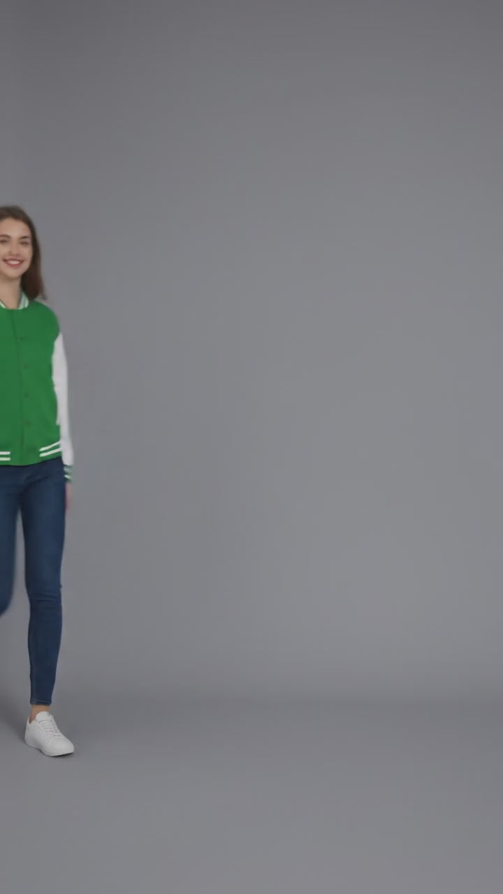 Emerald Glow Women’s Varsity Jacket