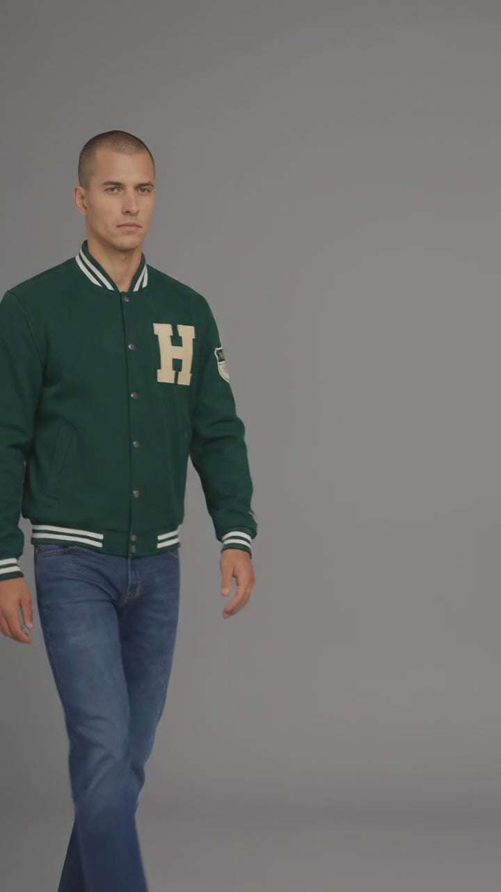 Men’s Green Wool Varsity Jacket – Custom Blank Letterman Long Sleeve Style