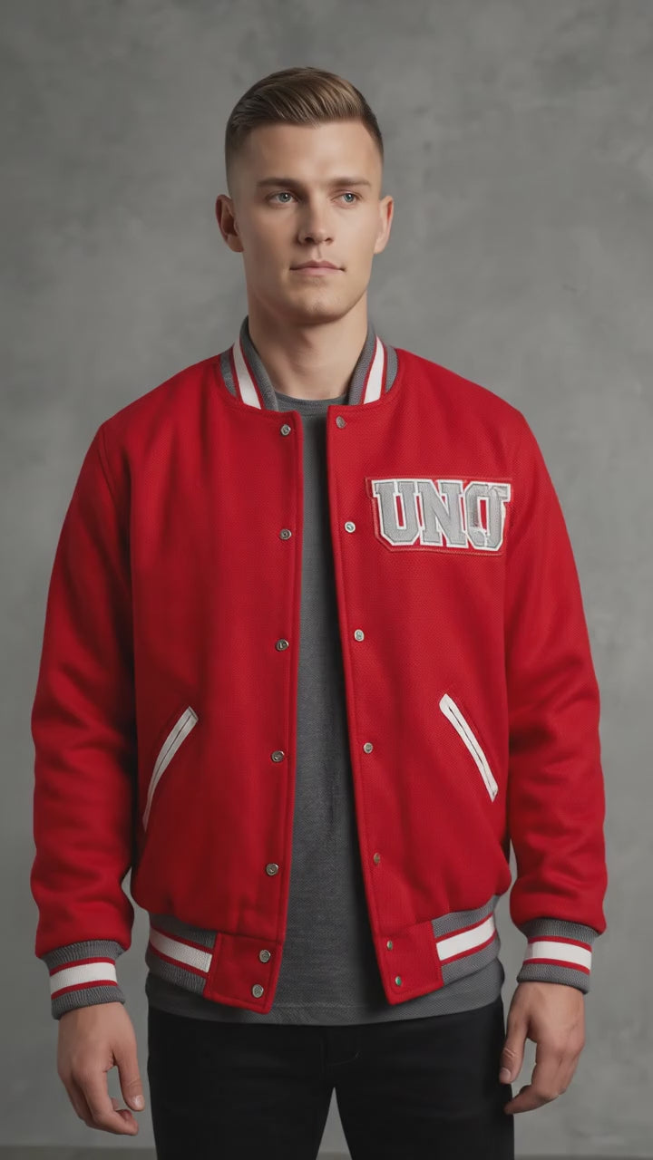 Men’s Red Letterman Varsity Jacket – Classic College Bomber Style