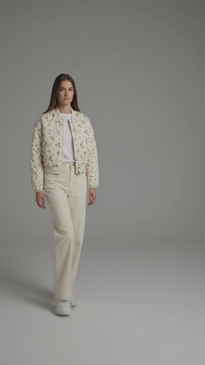 Creamy Classic Printed Cream Varsity Jacket