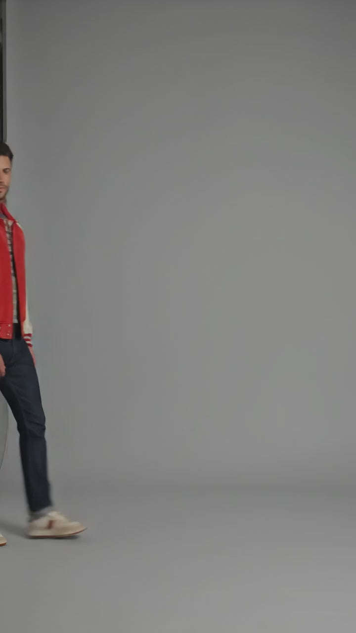 Men’s Luxury Lambskin Leather Varsity Jacket – Red & Cream College Letterman