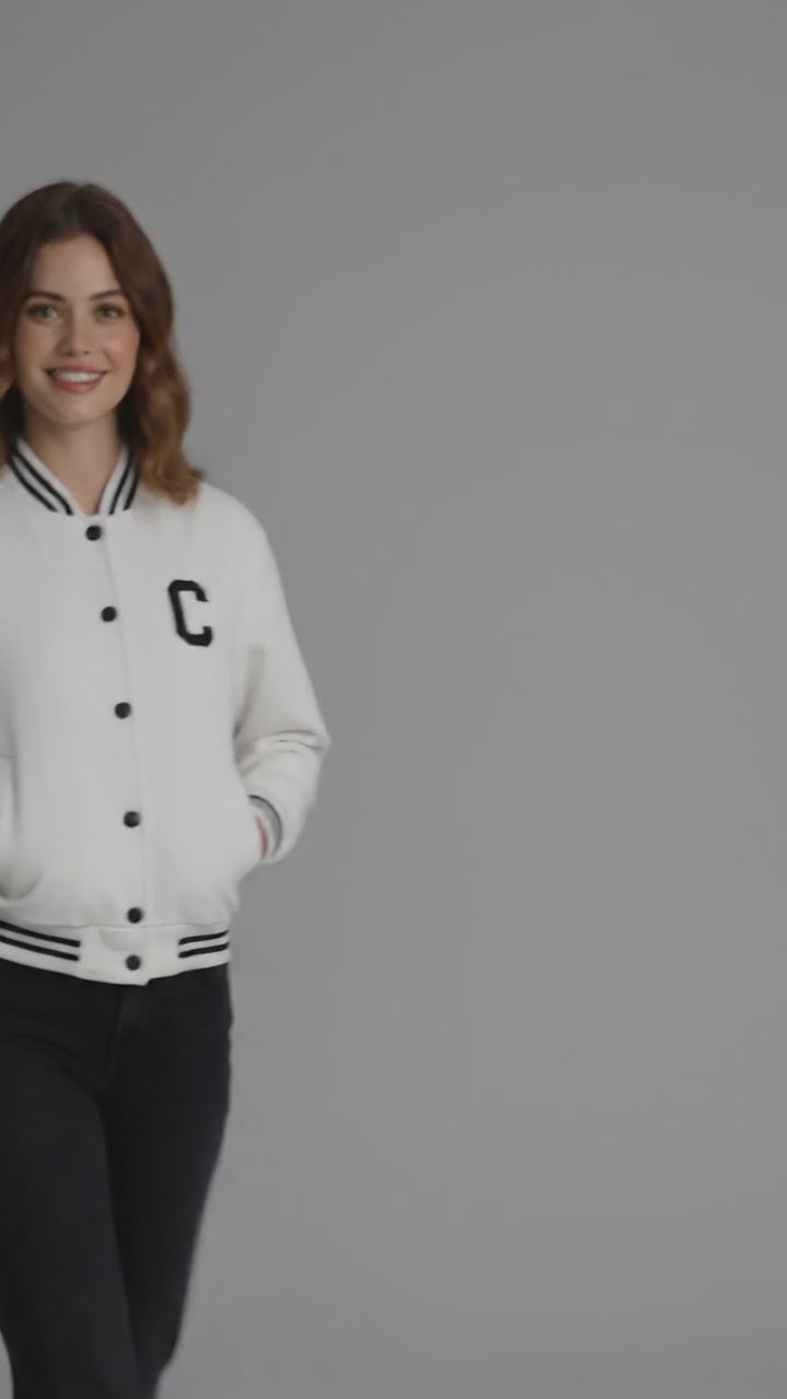 Classic White Women’s Varsity Jacket – Chic & Timeless