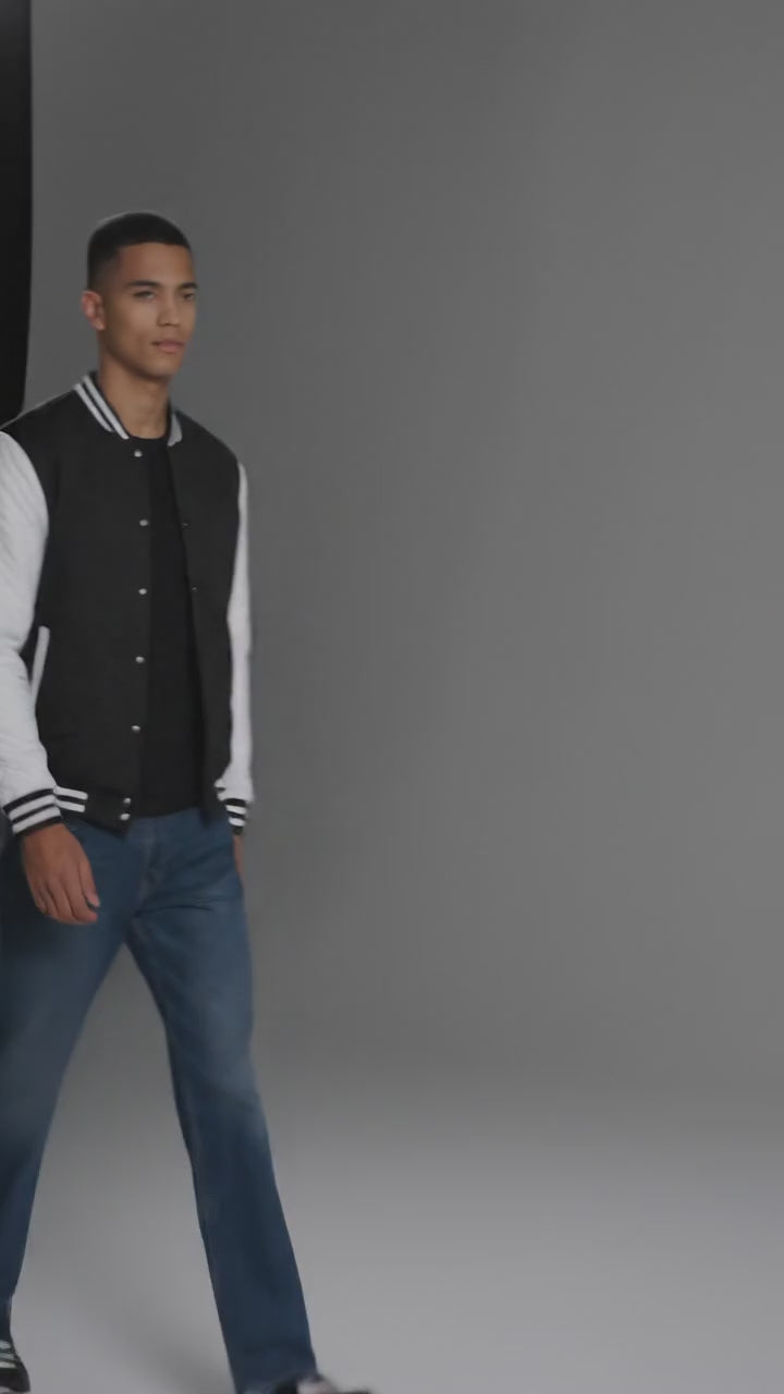 Men’s Lightweight Varsity Jacket – Black & White Waffle Letterman Bomber