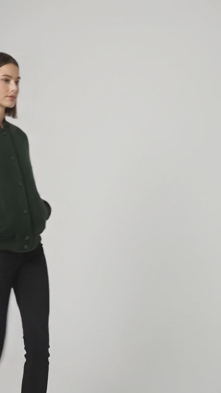 Bottle Green & Black Leather Women’s Varsity Jacket