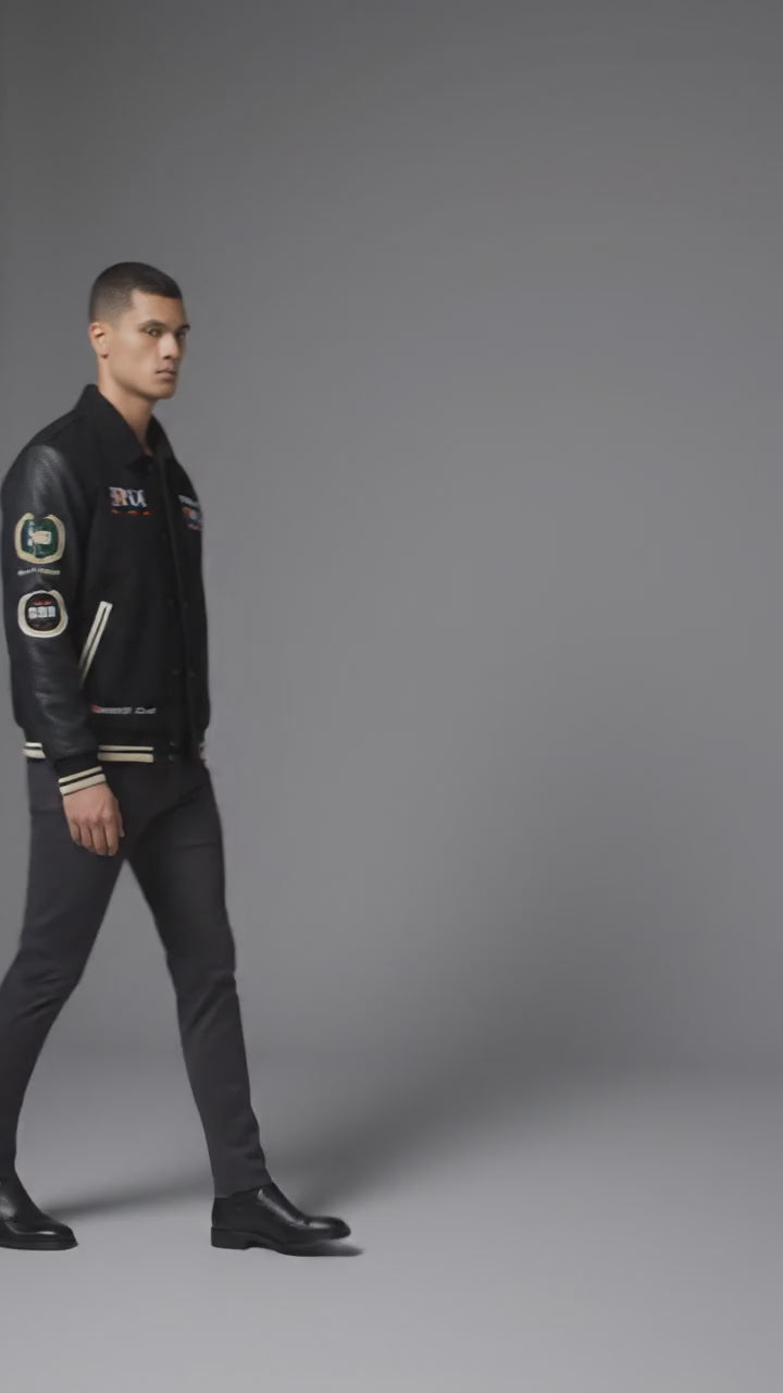 Men’s McLaren Varsity Jacket – Black Wool & Leather Bomber