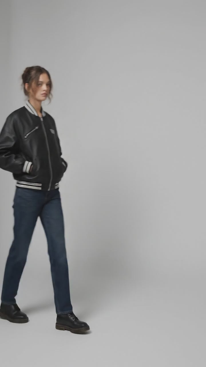 Midnight Crown Black Leather Women’s Varsity Jacket