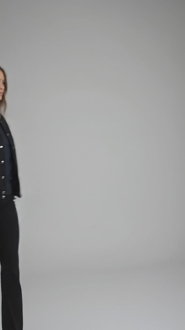 Midnight Black Varsity Jacket with White Lining – Women