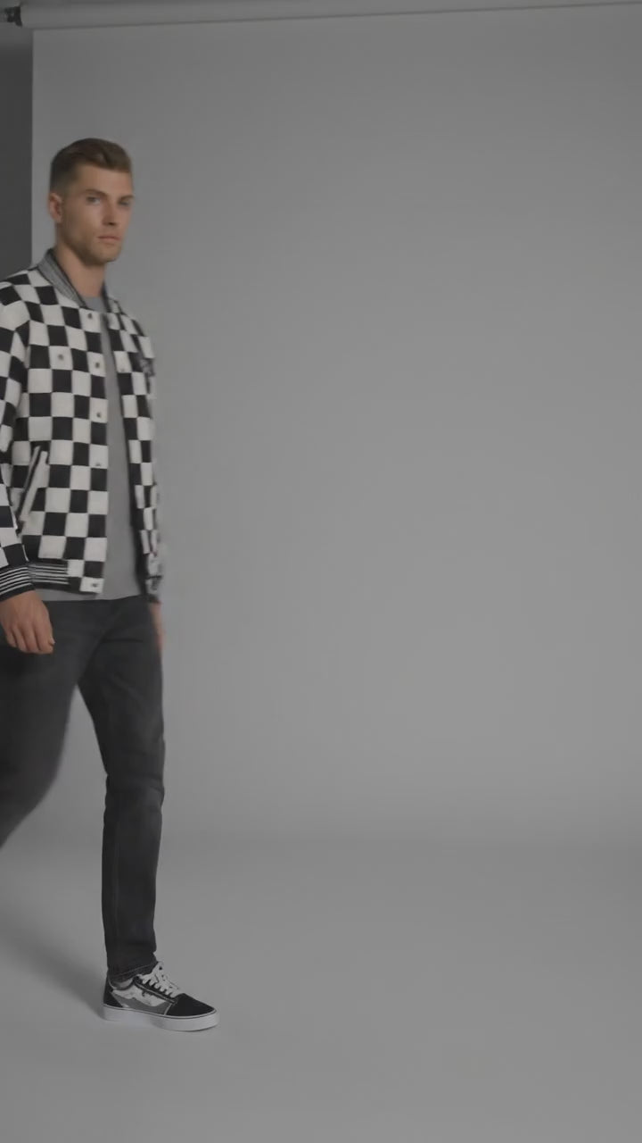 Men’s Black & White Varsity Jacket – Retro Letterman Streetwear Style