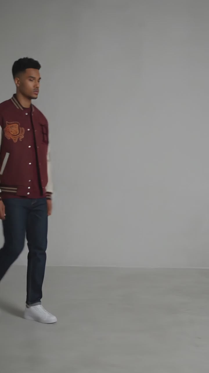 Men’s Varsity Jacket – Wool Body Faux Leather Sleeves Embroidered Letterman Style