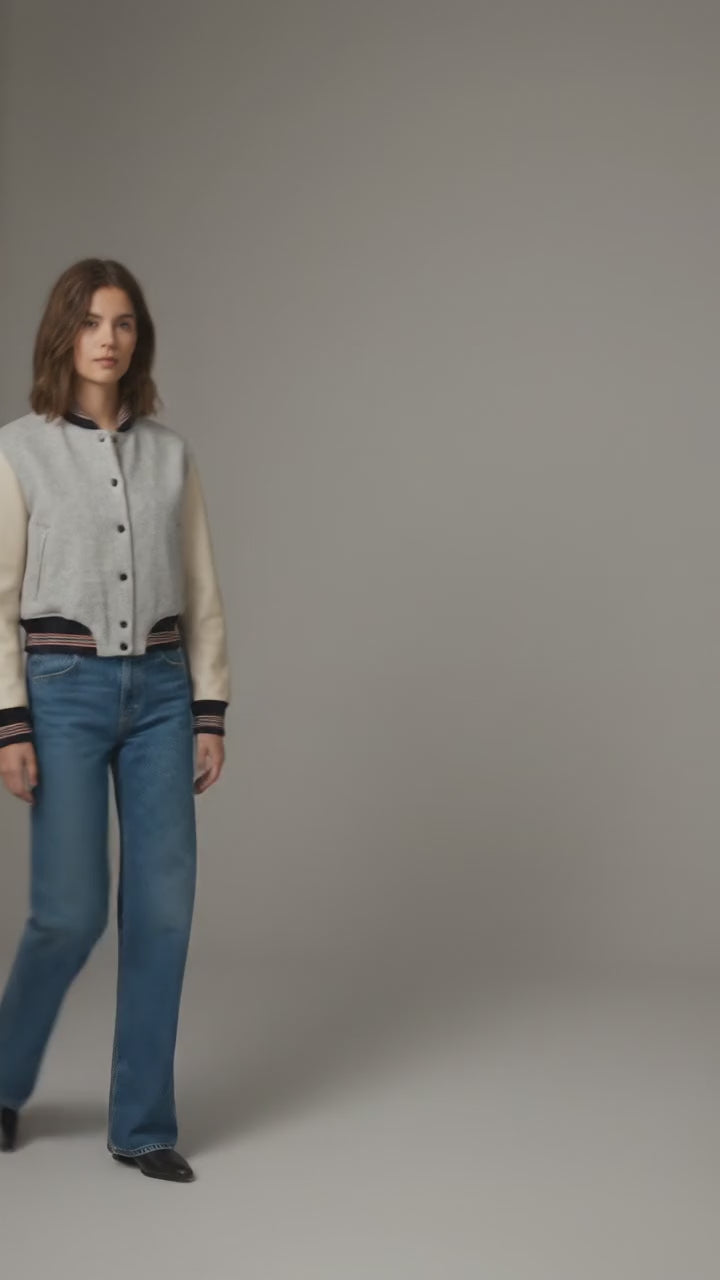 Grey & Half White Women’s Varsity Jacket