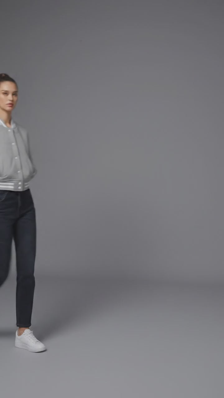 Women’s Grey Cropped Varsity Jacket