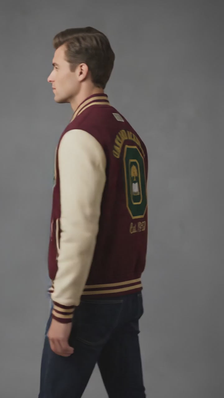 Cream-Sleeve Varsity Bomber Jacket – College Letterman Streetwear for Men