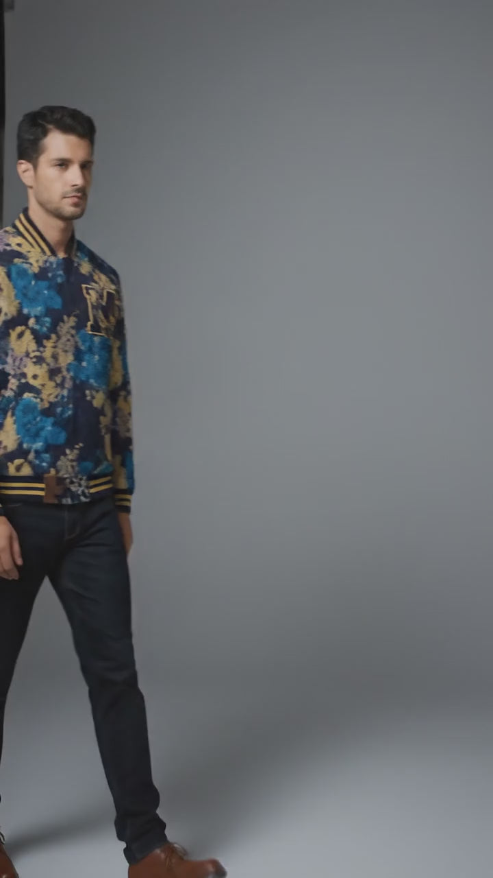 Men’s Slim Fit Wool Bomber Jacket – V-Neck Winter Windbreaker with Canvas Fabric