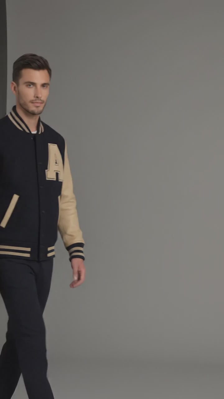 Classic Custom Wool Varsity Jacket with Leather Sleeves