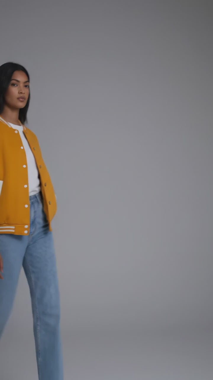 Sunny Glow Luxe Yellow Varsity Jacket