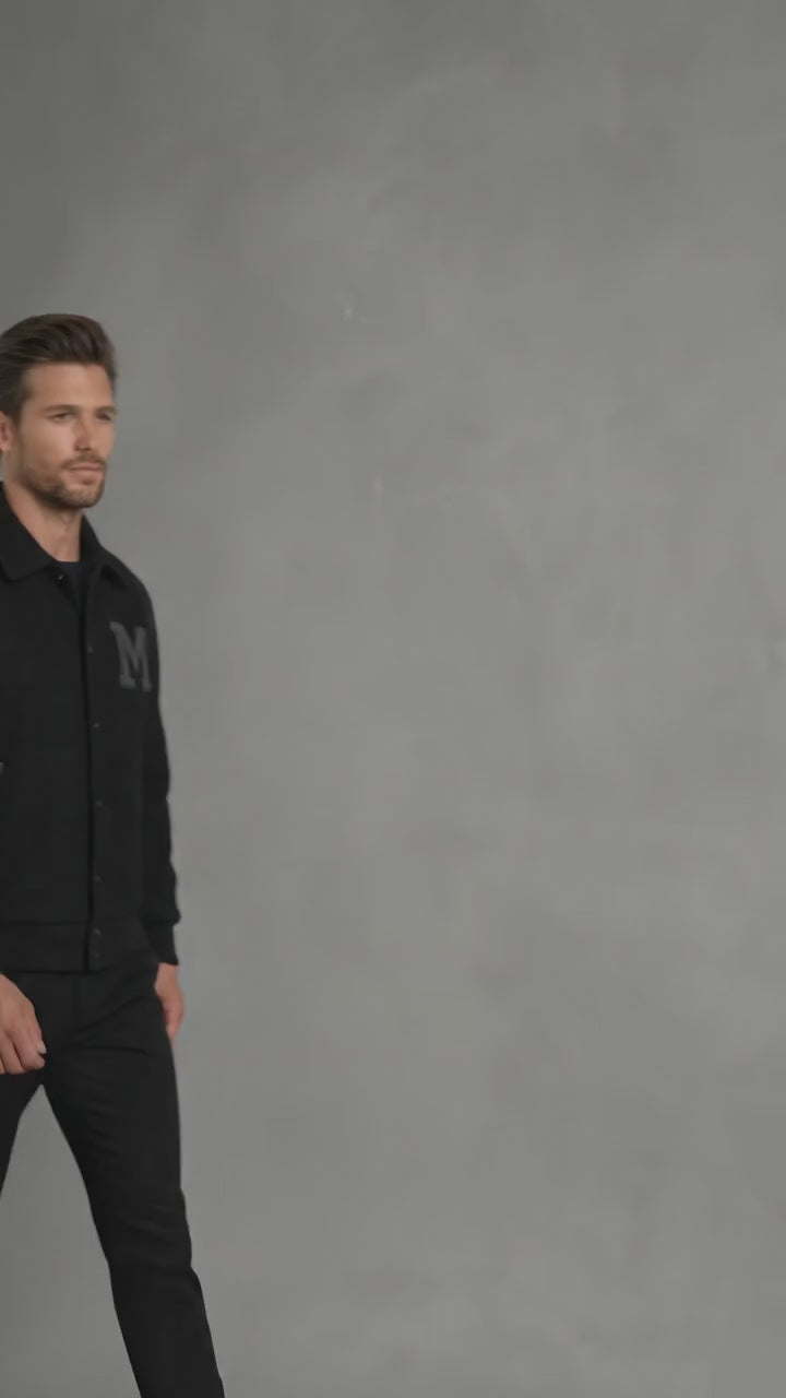 Men’s Black Wool Varsity Jacket – Classic Letterman Streetwear Style