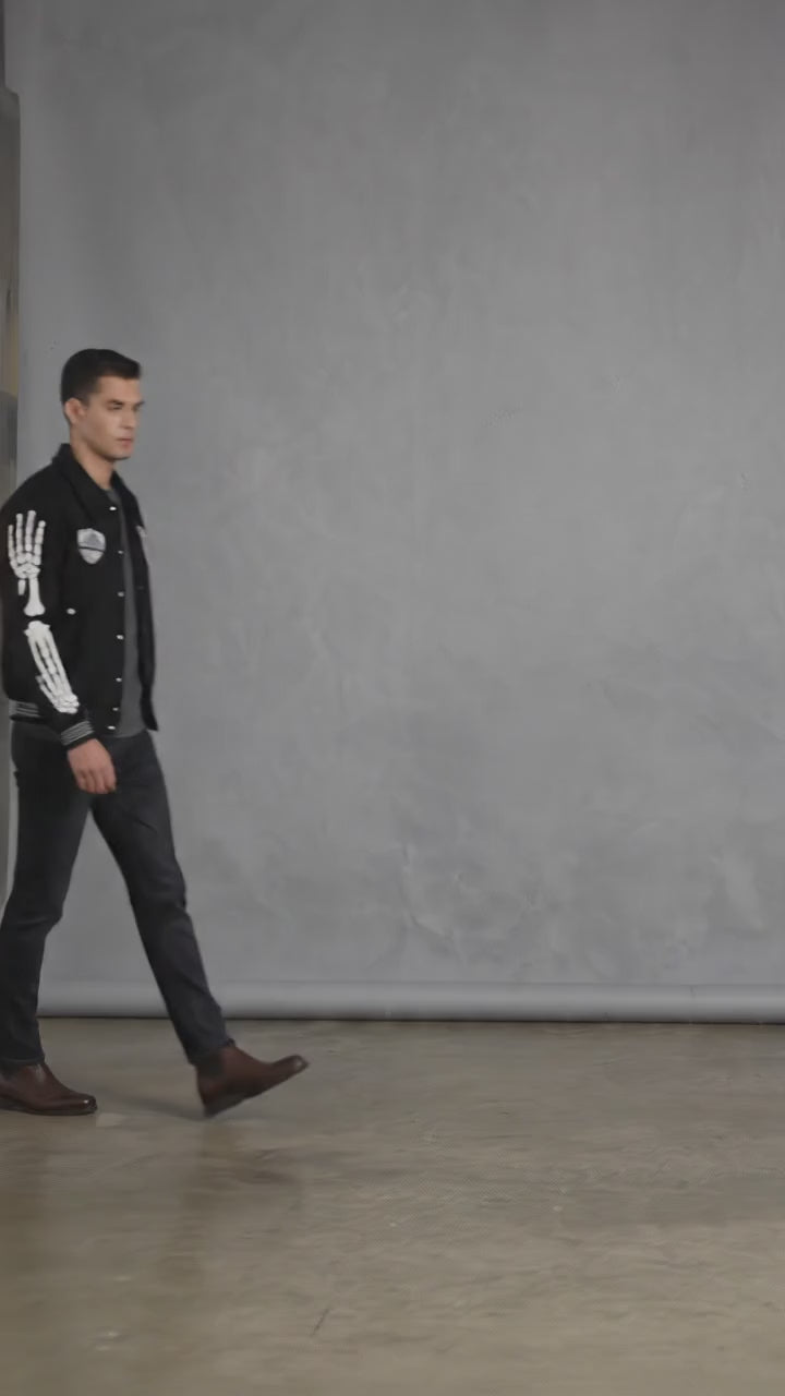 Men’s Custom Embroidery Bones Varsity Jacket – High Quality Wool Letterman Style