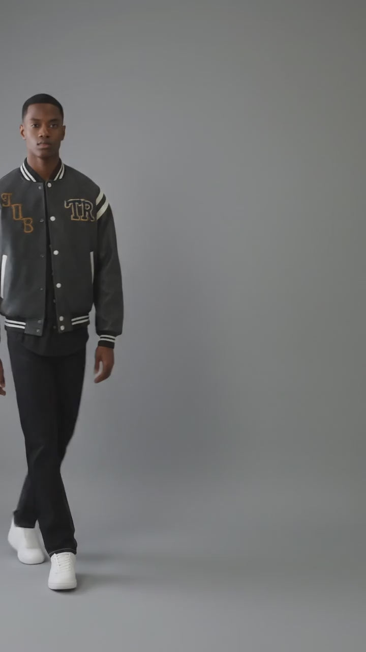 Men’s Black Retro Varsity Jacket – Patchwork Letterman Style