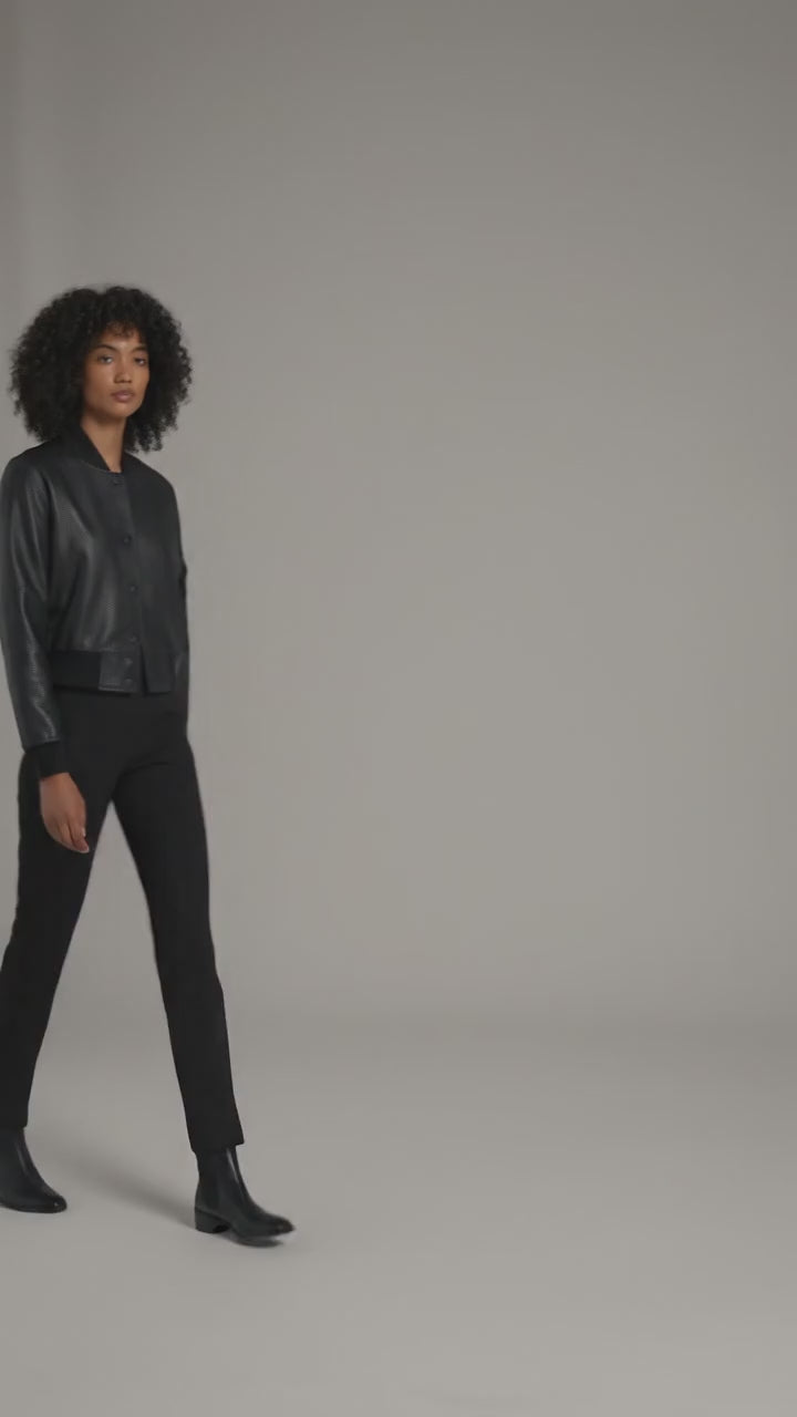 Black Luxe Leather Women’s Varsity Jacket