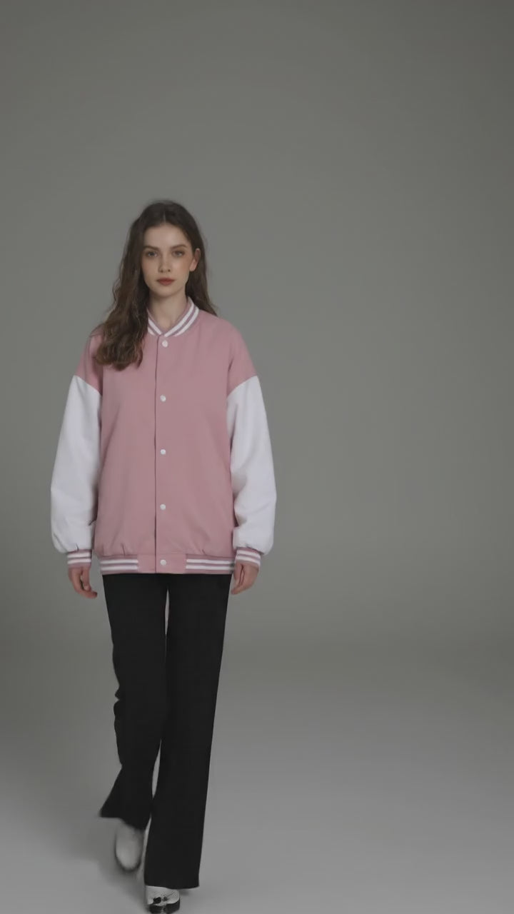 Blush Pink & White Classic Varsity Jacket