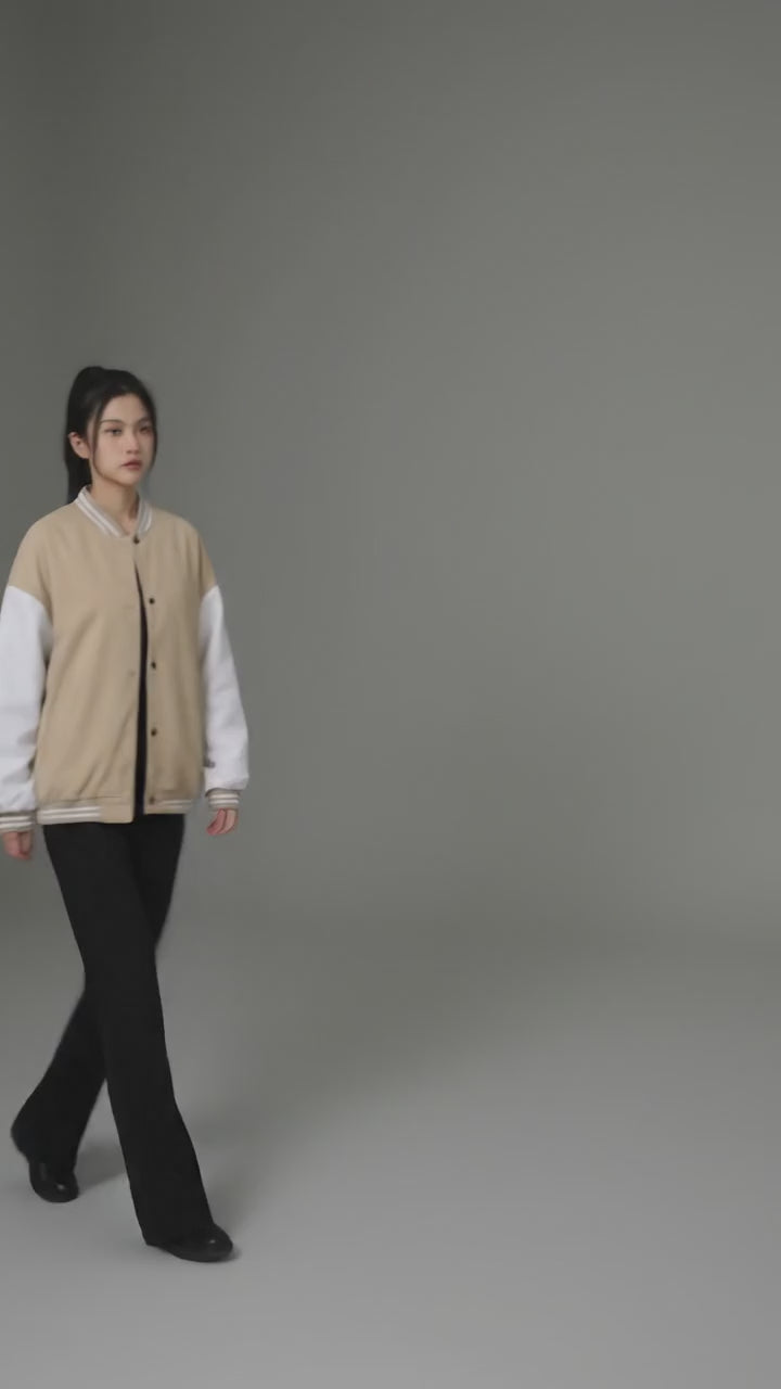 Beige & White Classic Women’s Varsity Jacket