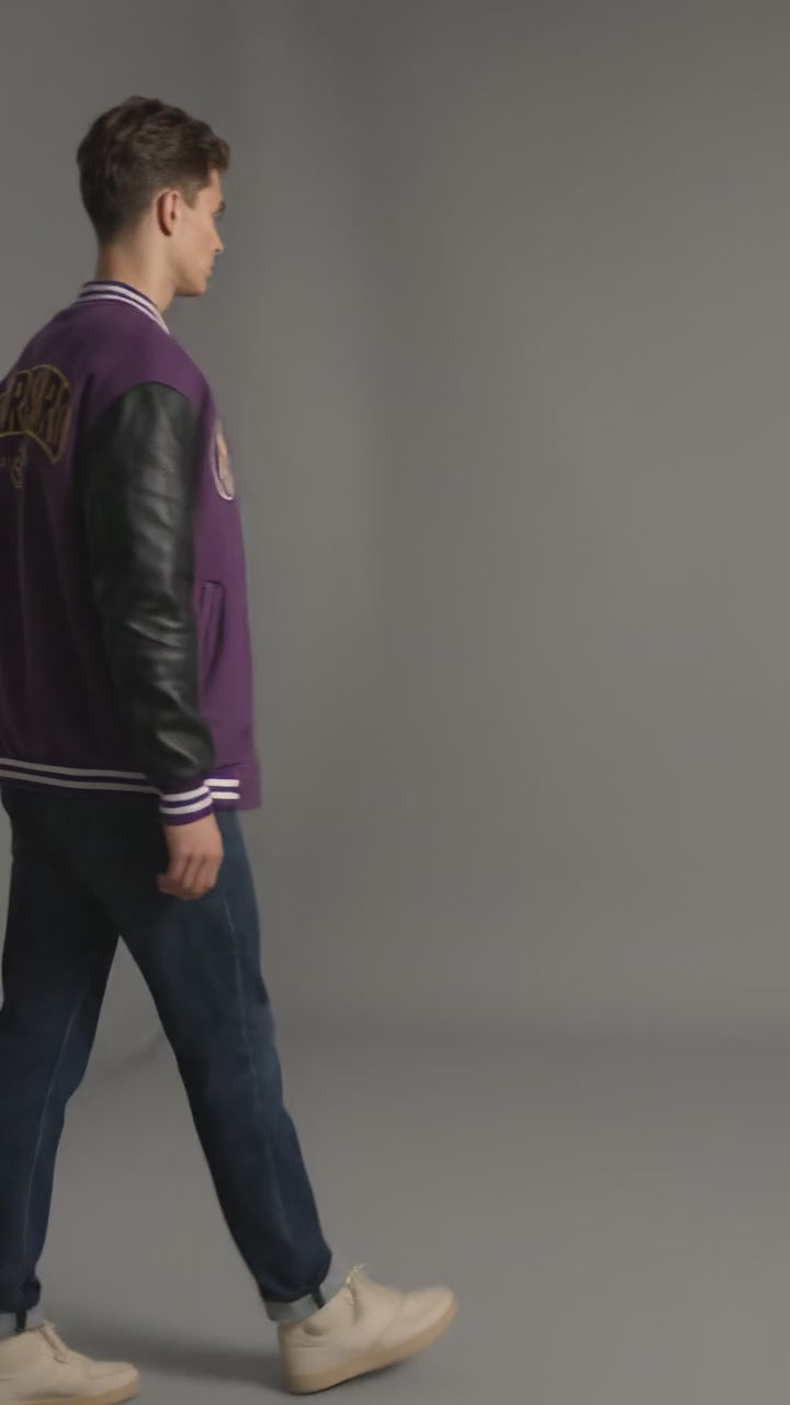 Men’s Varsity Bomber Jacket – Leather Sleeve Letterman Vintage Lightweight Outerwear