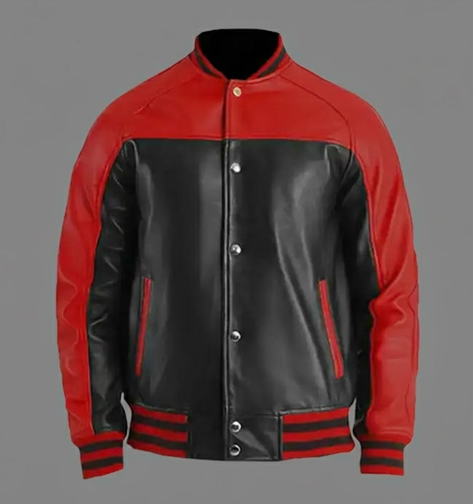 Men’s Red & Black Leather Varsity Jacket