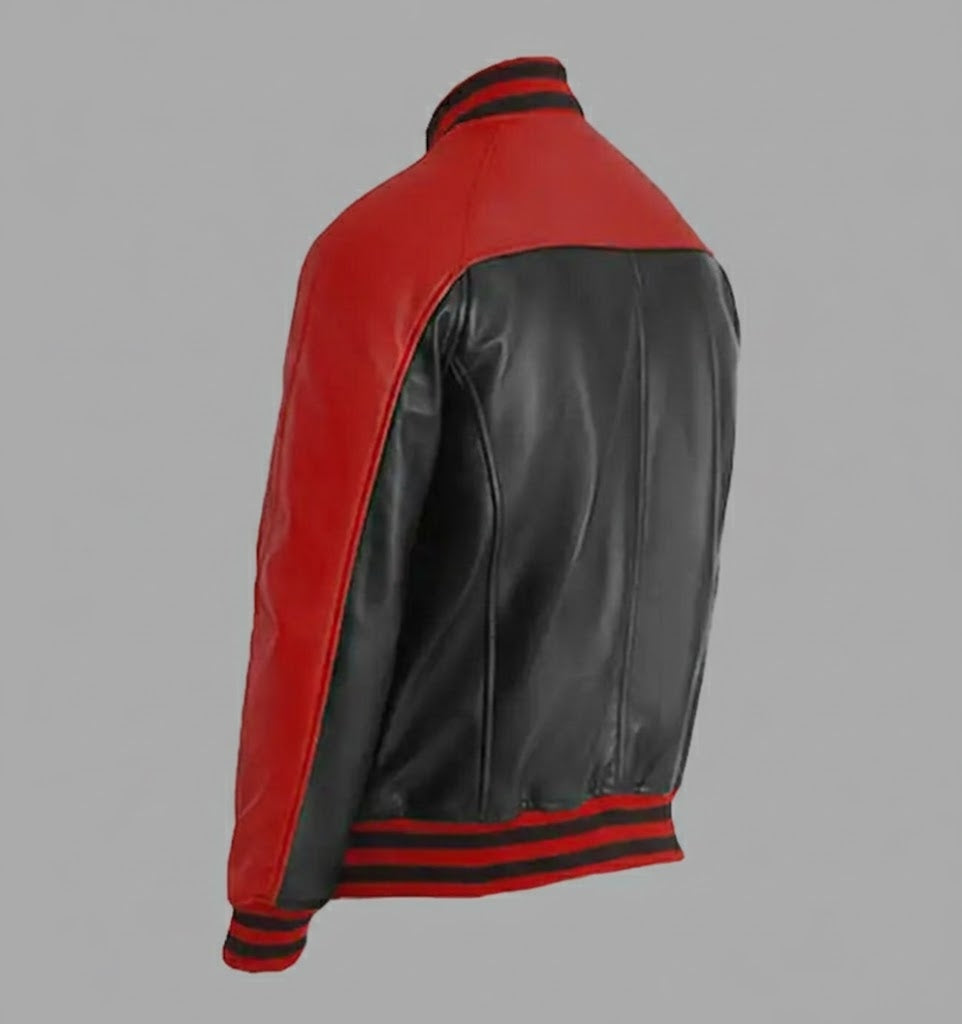 Men’s Red & Black Leather Varsity Jacket