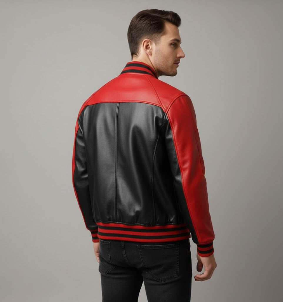 Men’s Red & Black Leather Varsity Jacket
